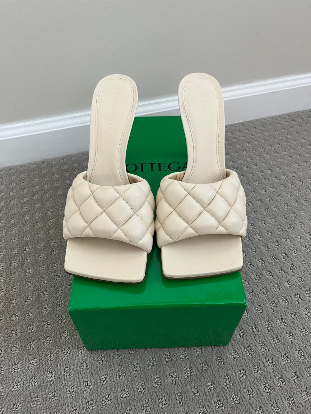 Bottega Veneta Cream Quilted Leather Slide Mules